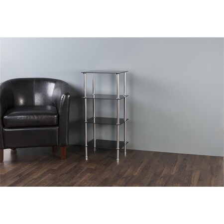 Seatsolutions Small 4 Tier Square Shelving Unit - Chrome Effect & Black Glass SE2769633